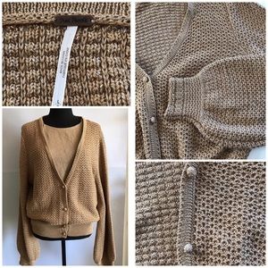 FREE PEOPLE GOLD METALLIC BLEND CARDIGAN